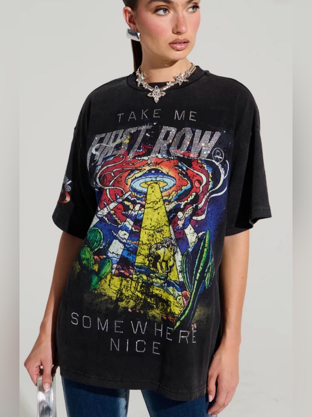 First Row Midnight Take Me Away Rhinestone T-Shirt UFO Cowboy Akira Unisex XL